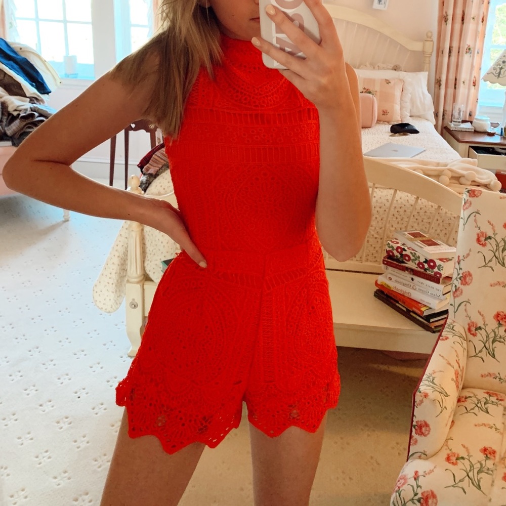 Red misguided crocheted romper